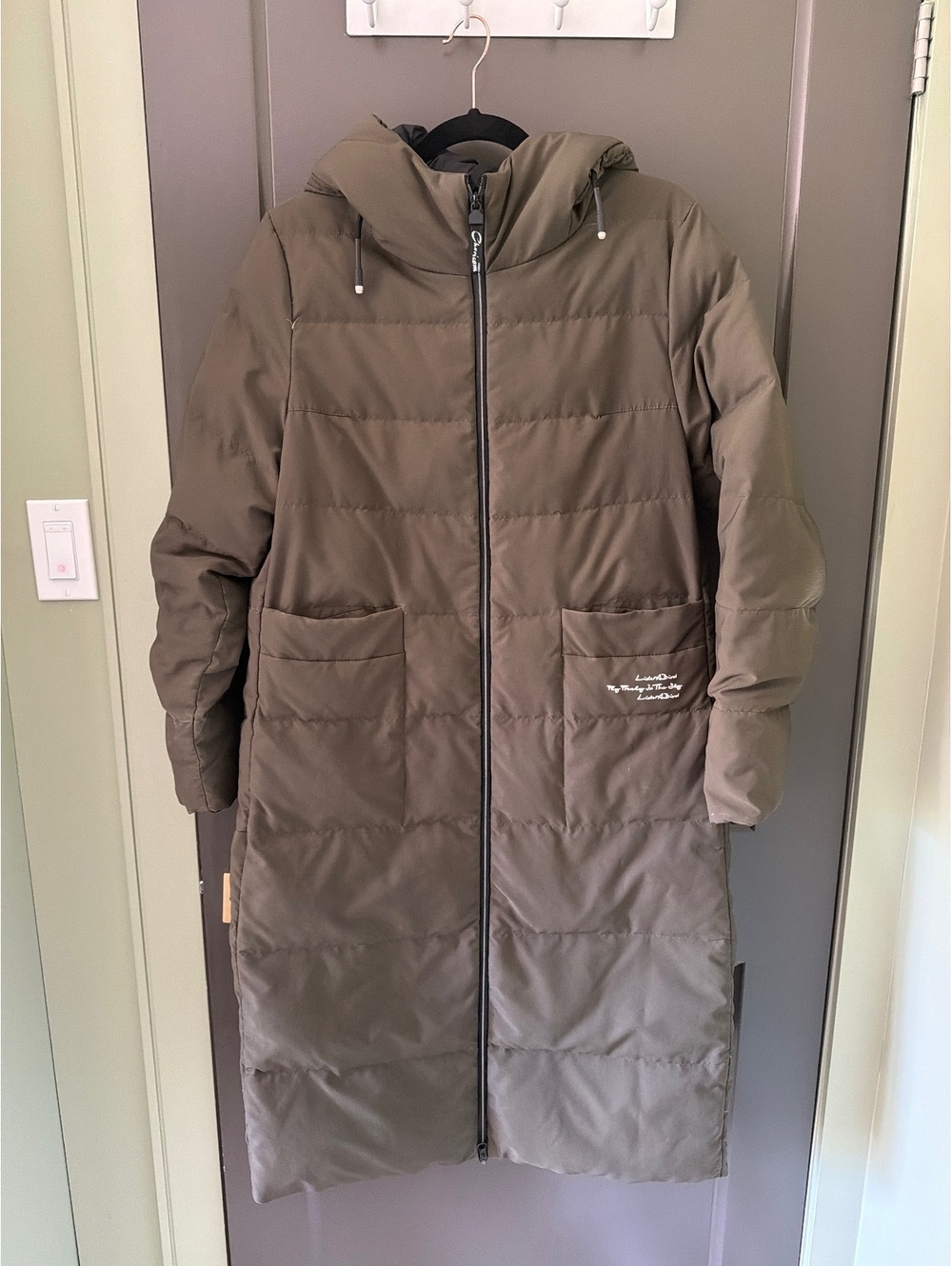 Chericom Womens Medium Long Puffer Coat Olive Green Hooded Maxi Winter Jacket